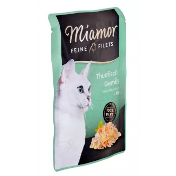 Šlapias kačių ėdalas Miamor Fine Fillets in Jelly 100 g – žuvis su morka, suaugusioms katėms, sachet