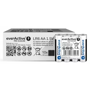 Šarminės baterijos everActive LR6 AA, 4 vnt. — 1,5V, 3000 mAh, 50,5×14,5 mm