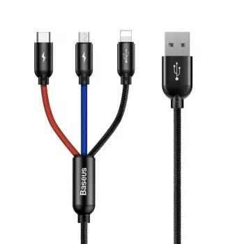 BASEUS Colorfone CAMLT-BSY01 USB laidas 1,2 m USB A – 3 x USB C juoda, raudona, mėlyna