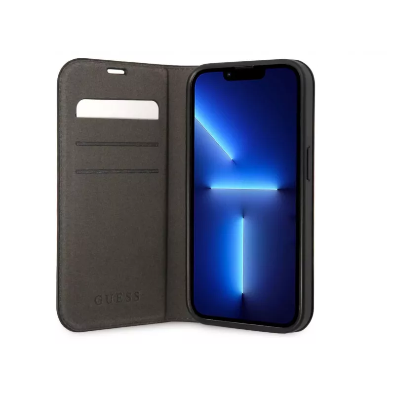 GUESS knyginis dėklas Apple iPhone 14 Pro Max, guma/silikonas, juodas