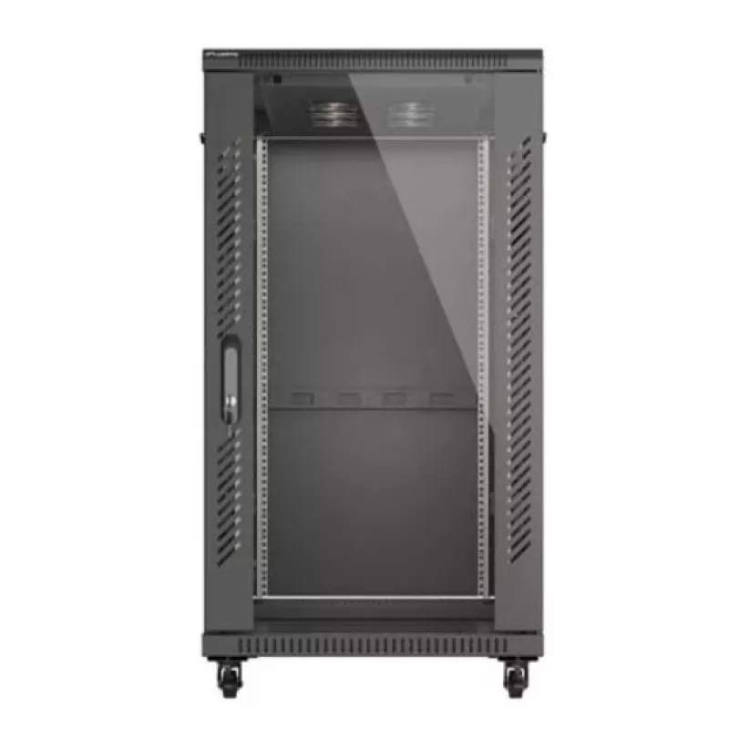 Stovo spinta LANBERG FF01-6222-12B 22U 600x1200 mm juoda su stiklinėmis priekinėmis ir galinėmis durelėmis