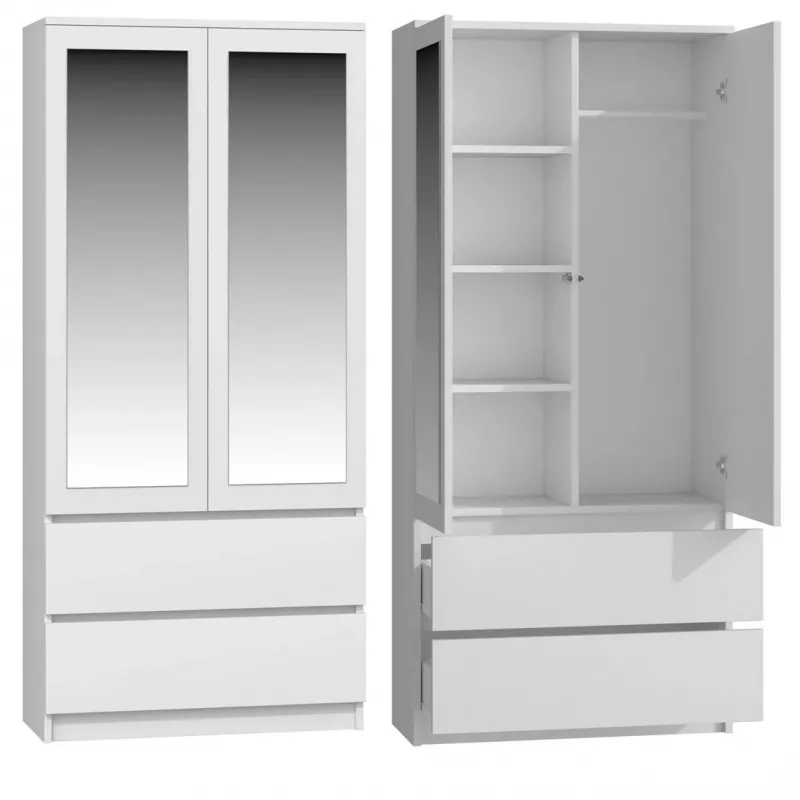 Topeshop SS-90 BIEL LUSTRO bedroom wardrobe/closet 5 shelves 2 durelės(s) baltas
