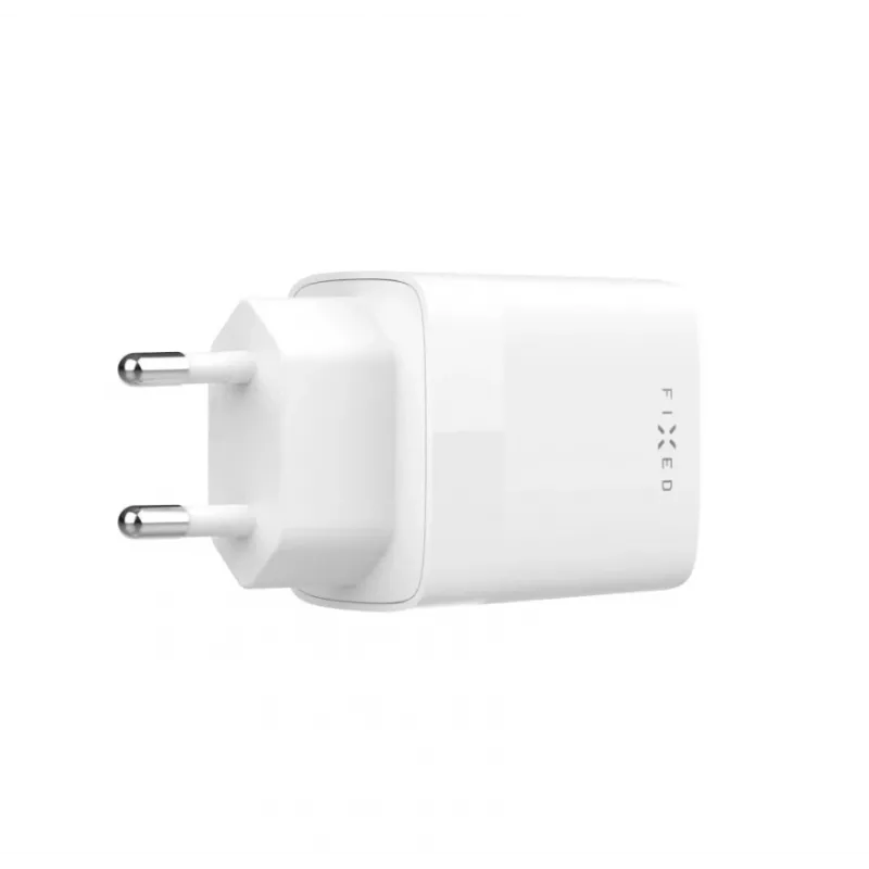 USB-C kelioninis įkroviklis FIXED FIXC30N-C-WH — 30W kompaktiškas USB-C maitinimo adapteris su vienu greito įkrovimo prievadu