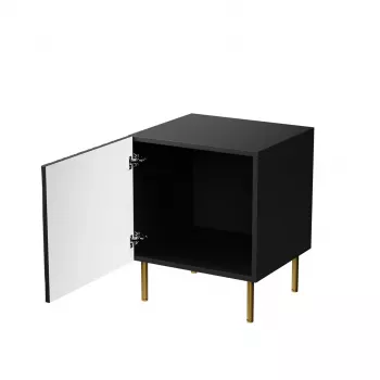 Naktiniai staleliai 2 vnt. cama meble JUNGLE — 53,5×40,5×44 cm, juodas matinis MDF/medžio drožlių plokštė, auksinės kojelės