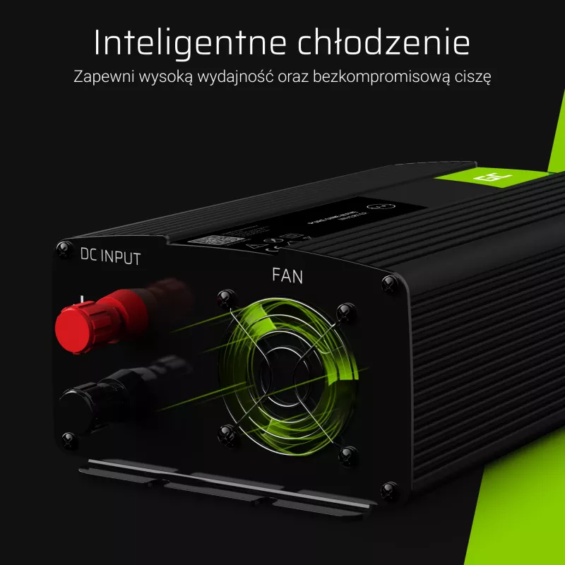 Automobilinis keitiklis Green Cell INV16 500 W, 12 V DC į 230 V AC, 50 Hz, USB prievadas, aktyvus aušinimas, juodas