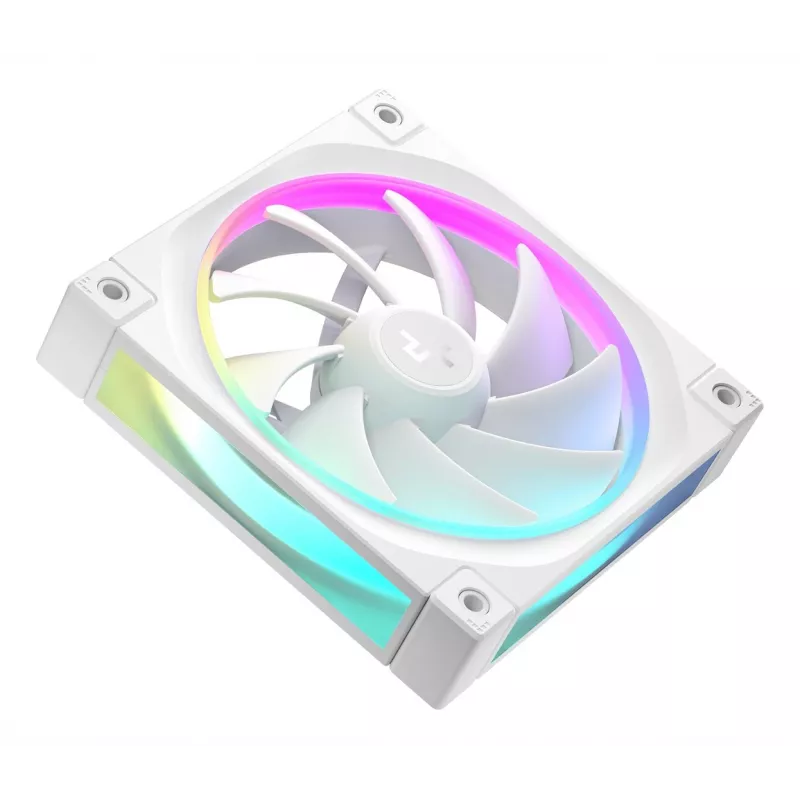 12 cm korpuso ventiliatorius DeepCool FL12 WH — 3 vnt. rinkinys, 120×120×25 mm, 2150 RPM, 55 CFM, Fluid Dynamic Bearing, PWM, kelių spalvų LED, 4 kontaktų