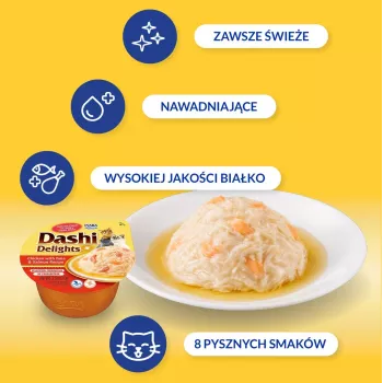 INABA Dashi Delights vištiena, tunas ir lašišos sultinys – skanėstas katėms – 70g