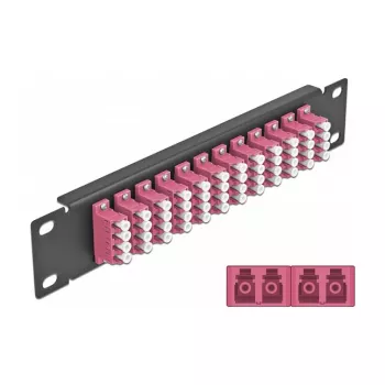 Optimis pluošto skirstymo skydas DeLOCK 10 colių 12 prievadų LC Quad Violetinis 1U Juodas