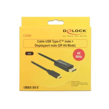 Delock Laidas USB Type-C Kištukas > Displayport Kištukas (DP Alt Mode) 4K 60 Hz 3m juodas
