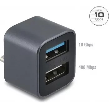 DELOCK Mini USB Hub USB Type-C kištukas į 1x USB 10 Gbps Type-A ir 1x USB 2.0 Type-A (64359)