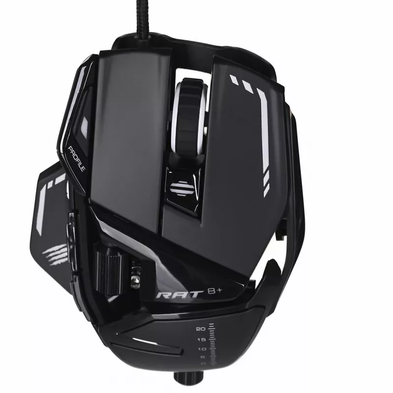 Žaidimų pelė Mad Catz R.A.T. 8+ dešinei rankai, optinė, 16000 DPI, 11 mygtukų, USB Type-A, 145 g