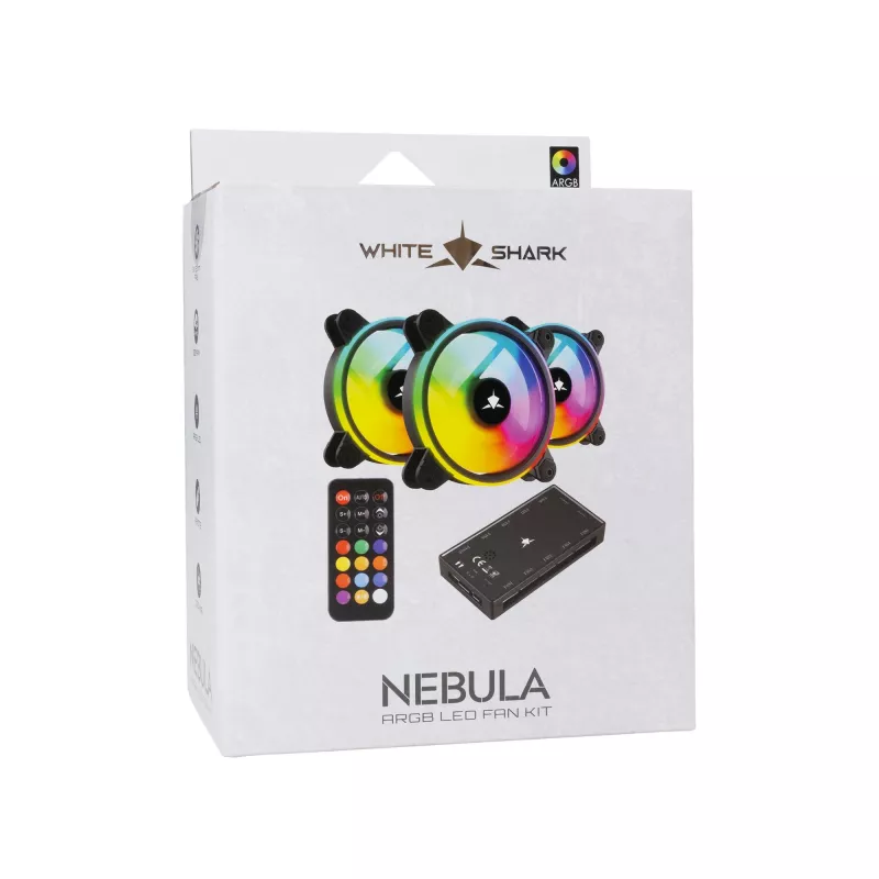 Ventiliatorių rinkinys White Shark Nebula-2 Black – 120 mm ARGB korpuso ventiliatoriai