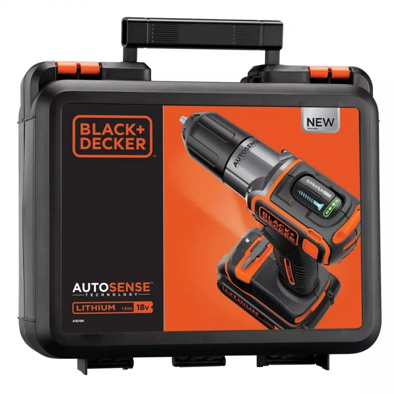 Gręžtuvas Black & Decker ASD18K-QW, be raktelio, 1,5 Ah, juodos/oranžinės spalvos
