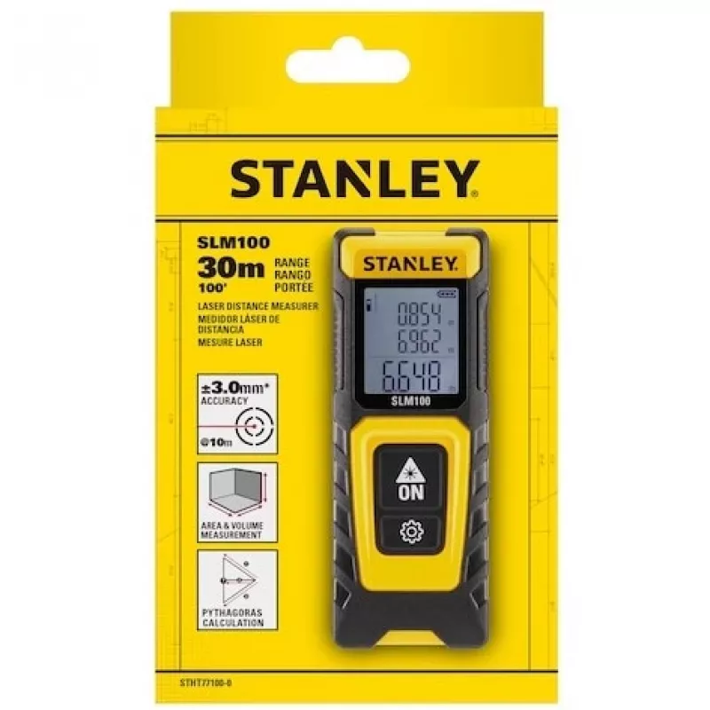 Lazerinis atstumo matuoklis STANLEY SLM100 – matavimo nuotolis 30 m, kompaktiškas rankinis prietaisas
