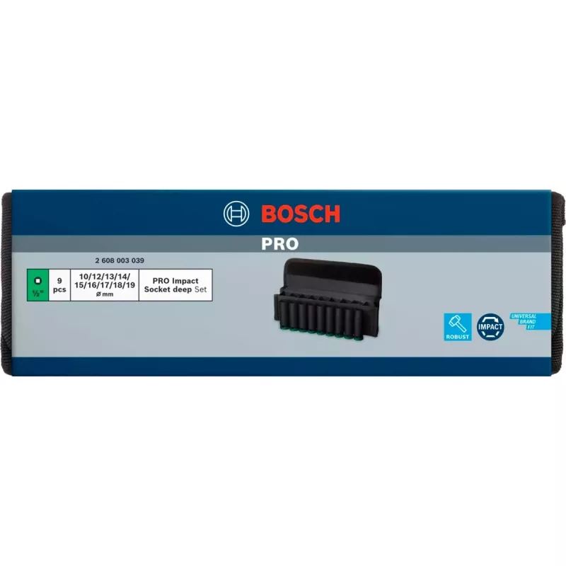 Veržliarakčių komplektas Bosch PRO 1/2 colio 9 dalių, gilieji juodi lizdai