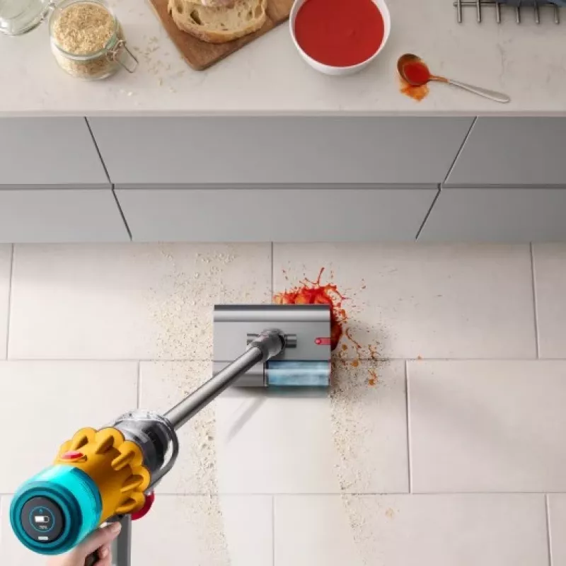 Dyson V12 Submarine 3-in-1 belaidis dulkių siurblys šlapiam ir sausam valymui, HEPA filtras, be maišelio, 0,35 l, nikelio ir geltonos spalvos