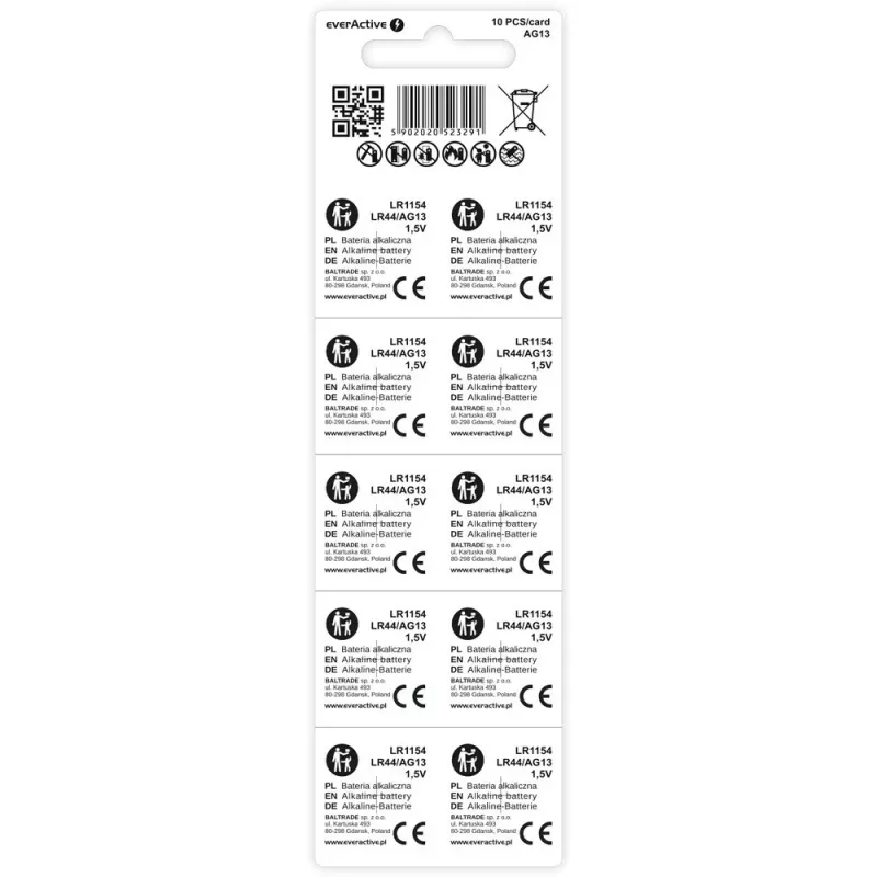 Šarminė baterija AG13 (LR44) everActive – 10 vnt. pakuotė