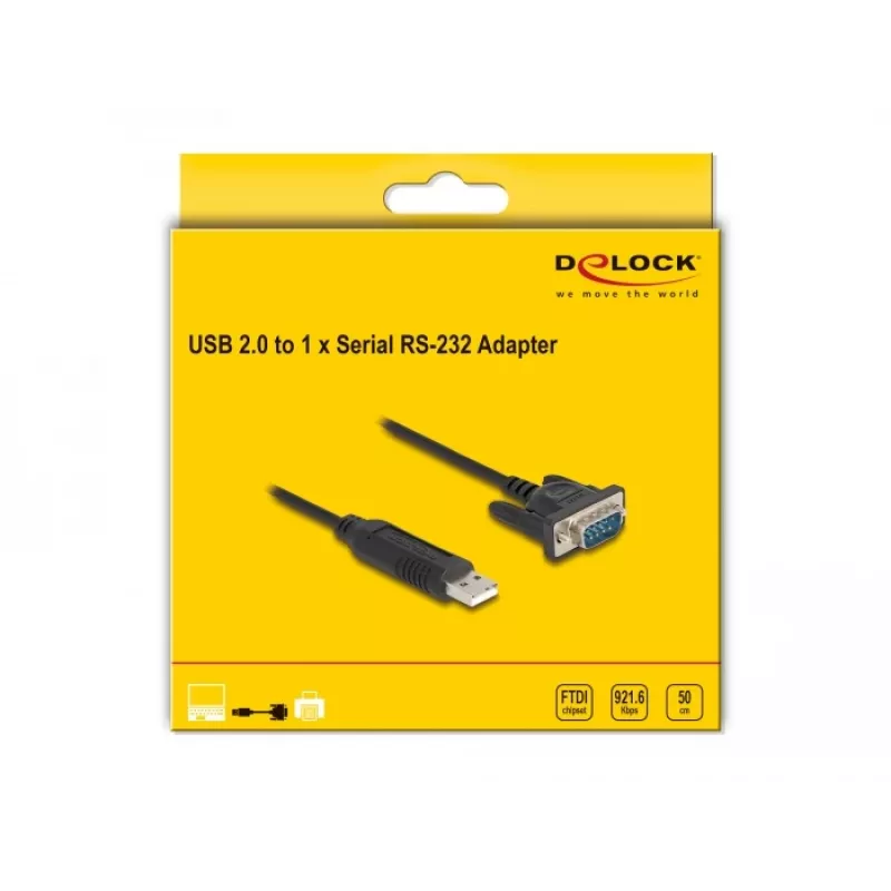 DeLOCK USB 2.0 į RS-232 adapteris 50 cm FTDI Juodas