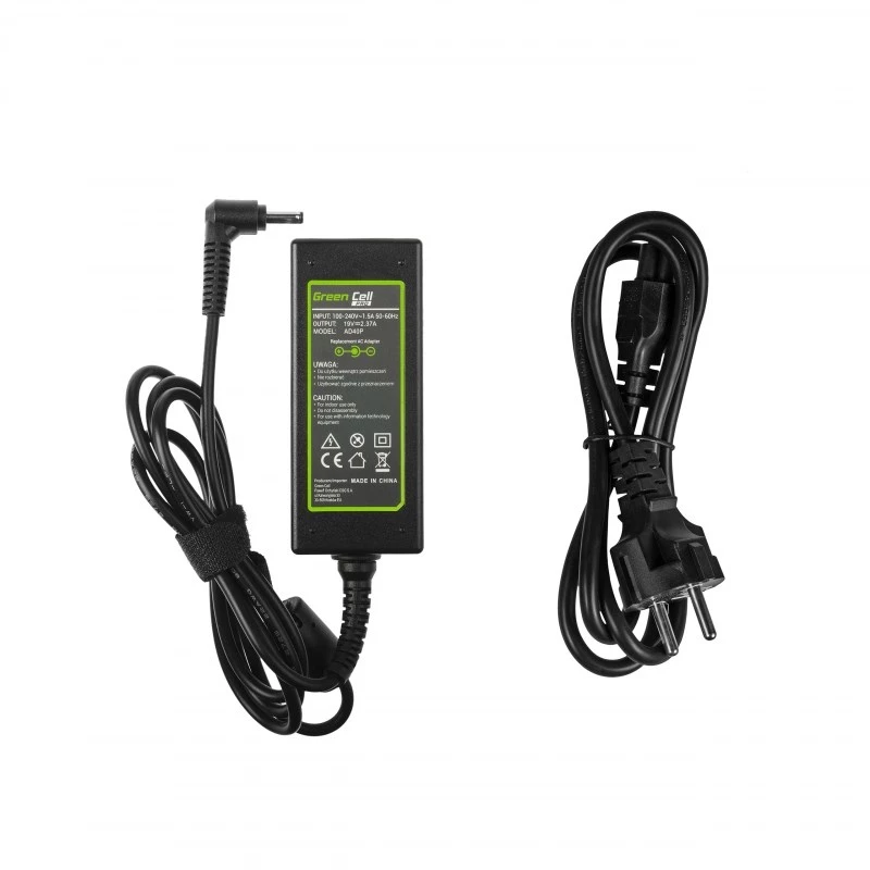 Maitinimo adapteris Green Cell AD40P 45W nešiojamiesiems kompiuteriams, 19V 2.37A, AC-DC, 100–240V įėjimas, juodas