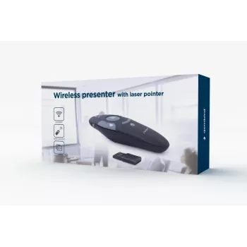 GEMBIRD belaidis IR pristatymo pultelis WP-L-11, 4 mygtukai, 2.4 GHz RF USB imtuvas, juodas, AAA baterija