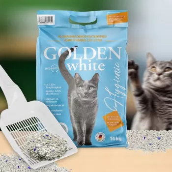 Kačių kraikas Golden Grey 14 kg bentonitinis, besidulkinantis, lavandos kvapo, nelimpantis