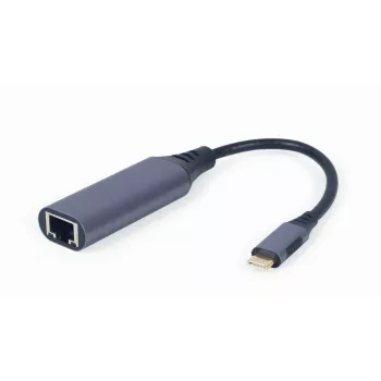 Tinklo adapteris Gembird A-USB3C-LAN-01 Type-C USB 3.2 Gen 1, Gigabit RJ-45, 0,15 m laidas, metalinis korpusas, pilka/juoda