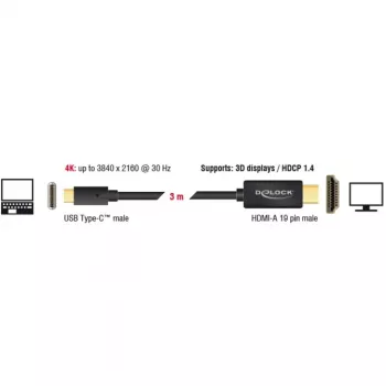 Vaizdo kabelio adapteris DeLOCK 85260 USB Type-C HDMI 3 m Juodas