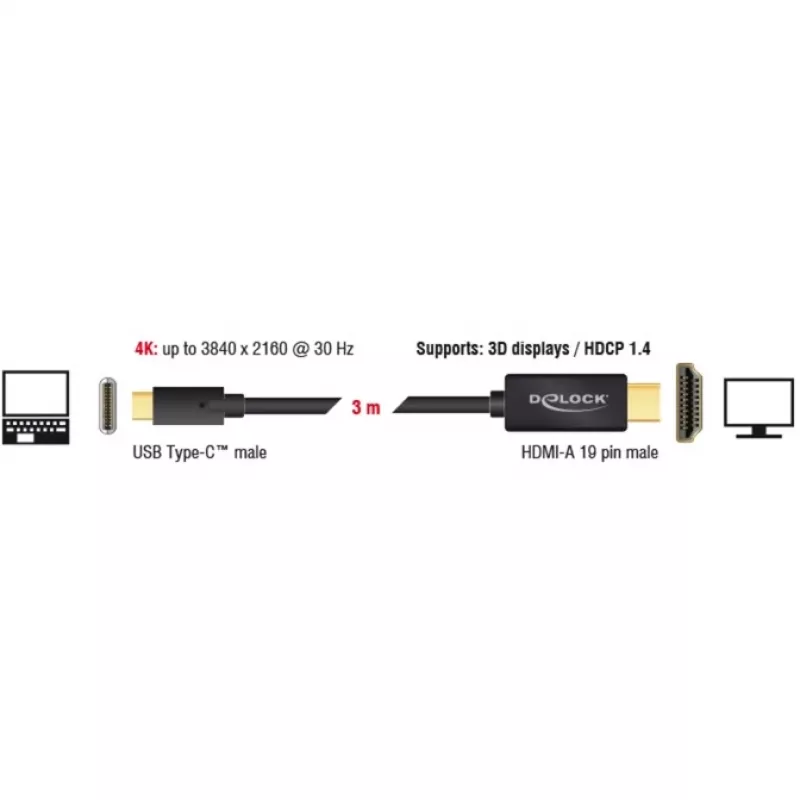 Vaizdo kabelio adapteris DeLOCK 85260 USB Type-C HDMI 3 m Juodas