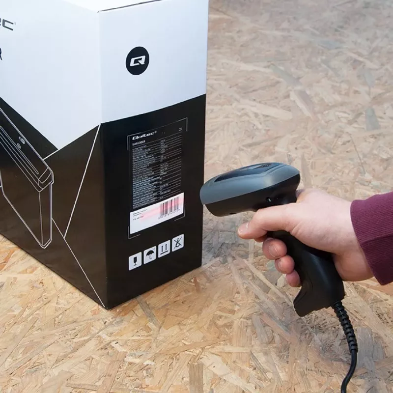 Rankinis brūkšninių kodų skaitytuvas QOLTEC 50863 – 1D/2D skaitytuvas, USB laidinis, LED jutiklis, juodas, 5V, 1,8 m laidas