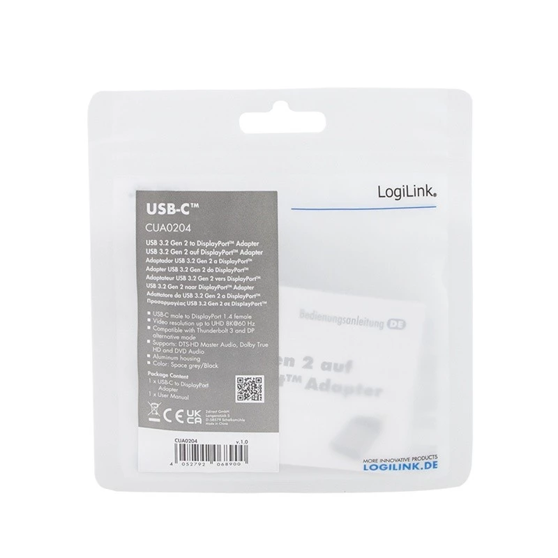 LogiLink CUA0204 USB-C į DisplayPort adapteris (keitiklis) juodai pilkas