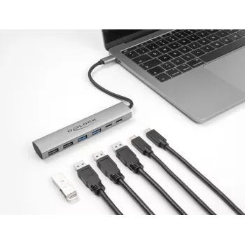 DeLOCK 64232 USB 3.2 Gen 1 stotelė, 4× USB-A, 2× USB-C, pilka