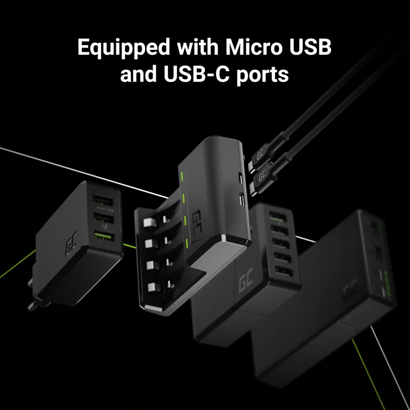 Green Cell GC VitalCharger USB akumuliatorių įkroviklis, 4 lizdai, AA/AAA, USB maitinimas, juodas