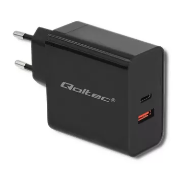 Maitinimo adapteris QOLTEC 51716 — AC 220–240V į 20V 3A (63W), juodas, vidaus universalus įkroviklis
