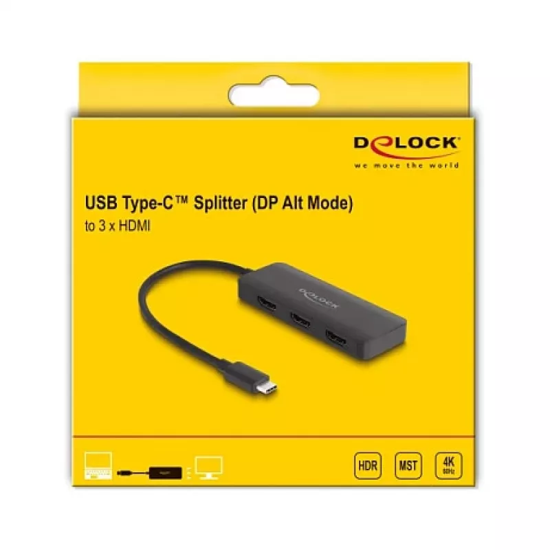 DeLOCK USB Type-C skirstytuvas DP Alt Mode į 3 x HDMI MST 4K 60 Hz