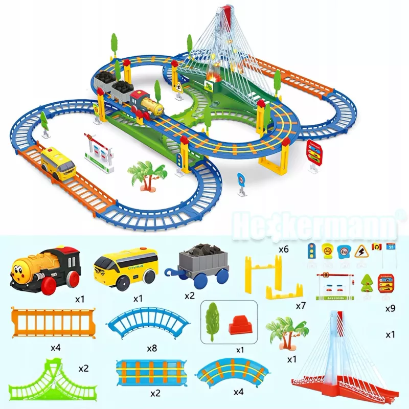 Extralink Kids Track King elektrinė geležinkelio trasa su lokomotyvu ir automobiliu su baterijomis