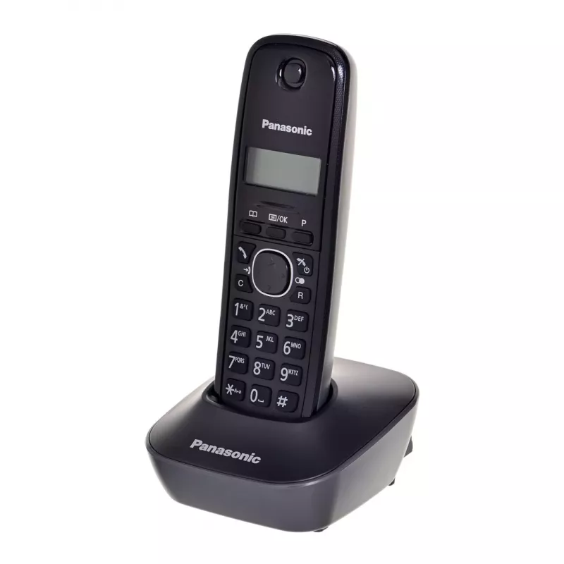 DECT belaidis telefonas Panasonic KX-TG1611, juodas, 1,9 GHz, 1,25 colio ekranas, iki 15 h pokalbio, 50 kontaktų telefono knyga