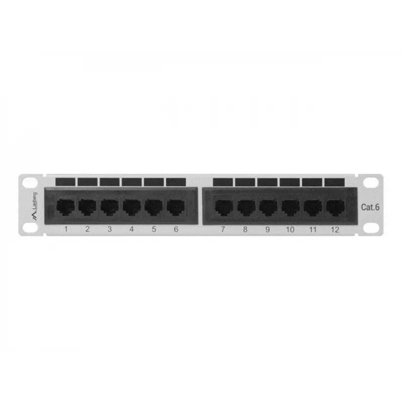 Pataisos skydas LANBERG PPU6-9012-S, 12 prievadų, Cat6, metalinis, pilkas