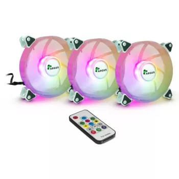 INTER-TECH Argus RGB ventiliatorių rinkinys RS-06 120mm 3 vnt. Balti ARGB su valdikliu