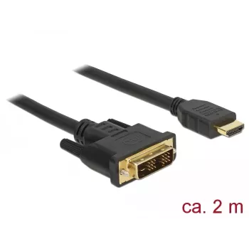 DeLOCK vaizdo kabelis Single Link HDMI / DVI – DVI-D (kištukas) į HDMI (kištukas) – 2 m – triguba izoliacija – juodas – varžteliai