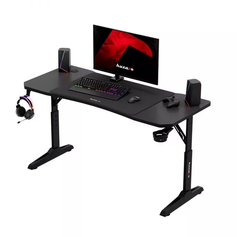 Gaming stalas huzaro Hero 3.6 – stačiakampis 1400×600 mm, aukštis reguliuojamas 560–790 mm, juodas, H kojos, 15 mm stalviršis