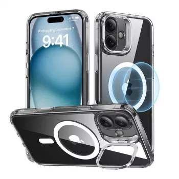 Dėklas ESR Classic Hybrid iPhone 16 Plus — permatomas su integruotu stovu