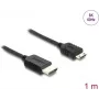 HDMI kabelis DELOCK 81687 — 1 m, HDMI A (vyriškas) į HDMI C (Mini, vyriškas), 48 Gbit/s, iki 7680×4320, auksuoti kontaktai, juodas