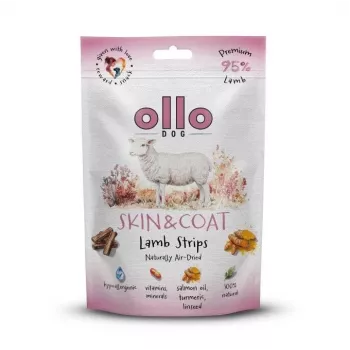 OLLO Air-Dried Skin & Coat Lamb Strips 80 g – avienos oro džiovinti skanėstai šunims odai ir kailiui