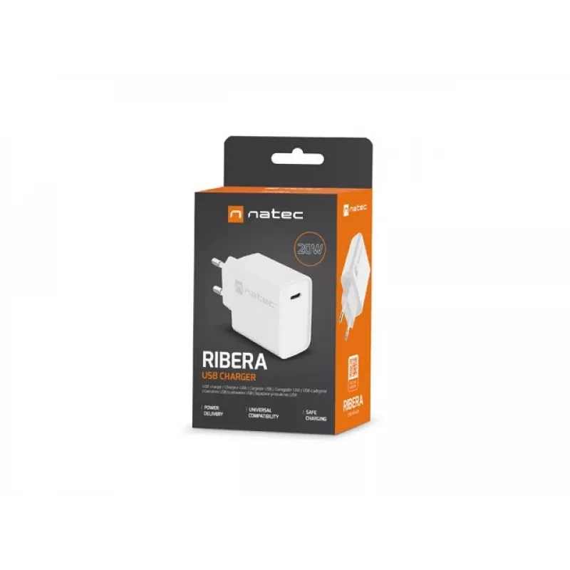 Vidinis USB-C greitasis įkroviklis NATEC RIBERA 12V 20W Quick Charge 3.0 Baltas
