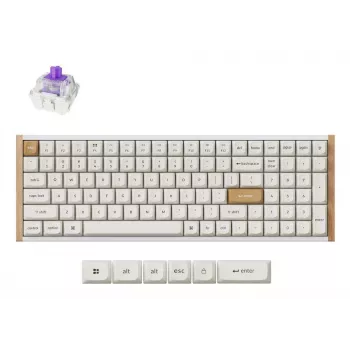 Mechaninė klaviatūra Keychron K4 HE 96% QWERTY — USB, RF Wireless & Bluetooth, 100 klavišų, RGB, White/Wood