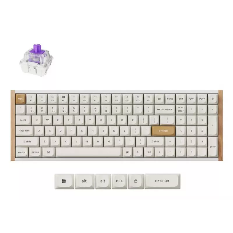 Mechaninė klaviatūra Keychron K4 HE 96% QWERTY — USB, RF Wireless & Bluetooth, 100 klavišų, RGB, White/Wood