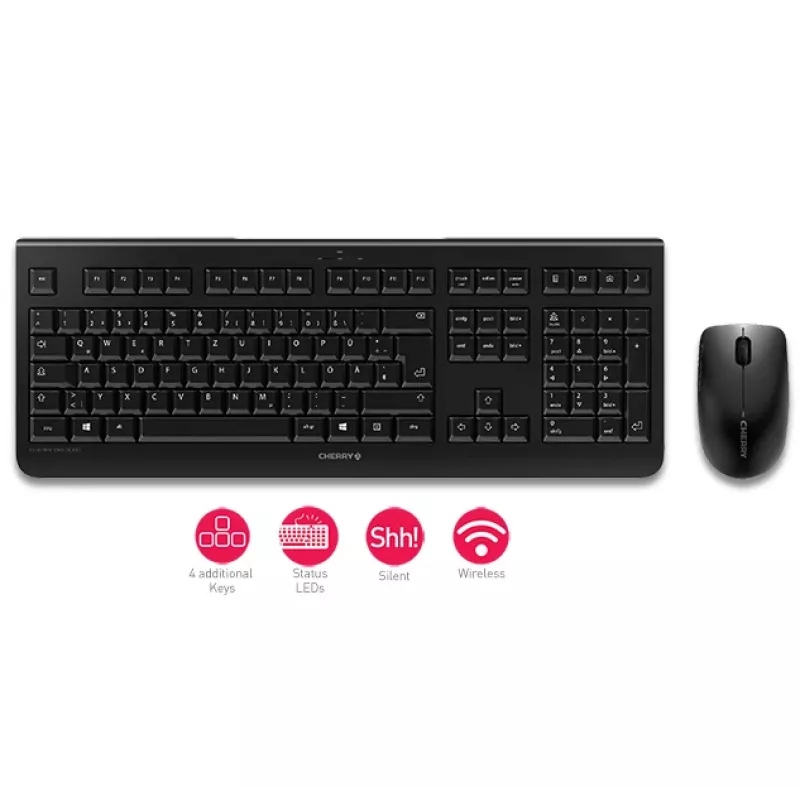 CHERRY DW 3000 belaidė klaviatūra su pele, RF, QWERTZ, pilka