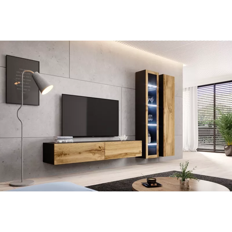 Vitrina sieninė Cama Meble VIGO 180 1800×400×300 mm juoda/wotan ąžuolas