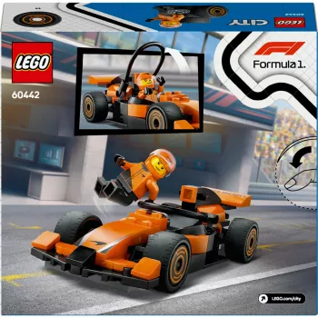 LEGO City F1 lenktynininkas McLaren lenktyninis automobilis 60442 — konstravimo rinkinys, 86 dalys, 1 minifigūrėlė, nuo 6 metų