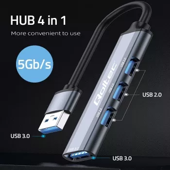 USB šakotuvas QOLTEC 53793 – USB 3.0 įvadas, 3× USB 2.0 prievadai